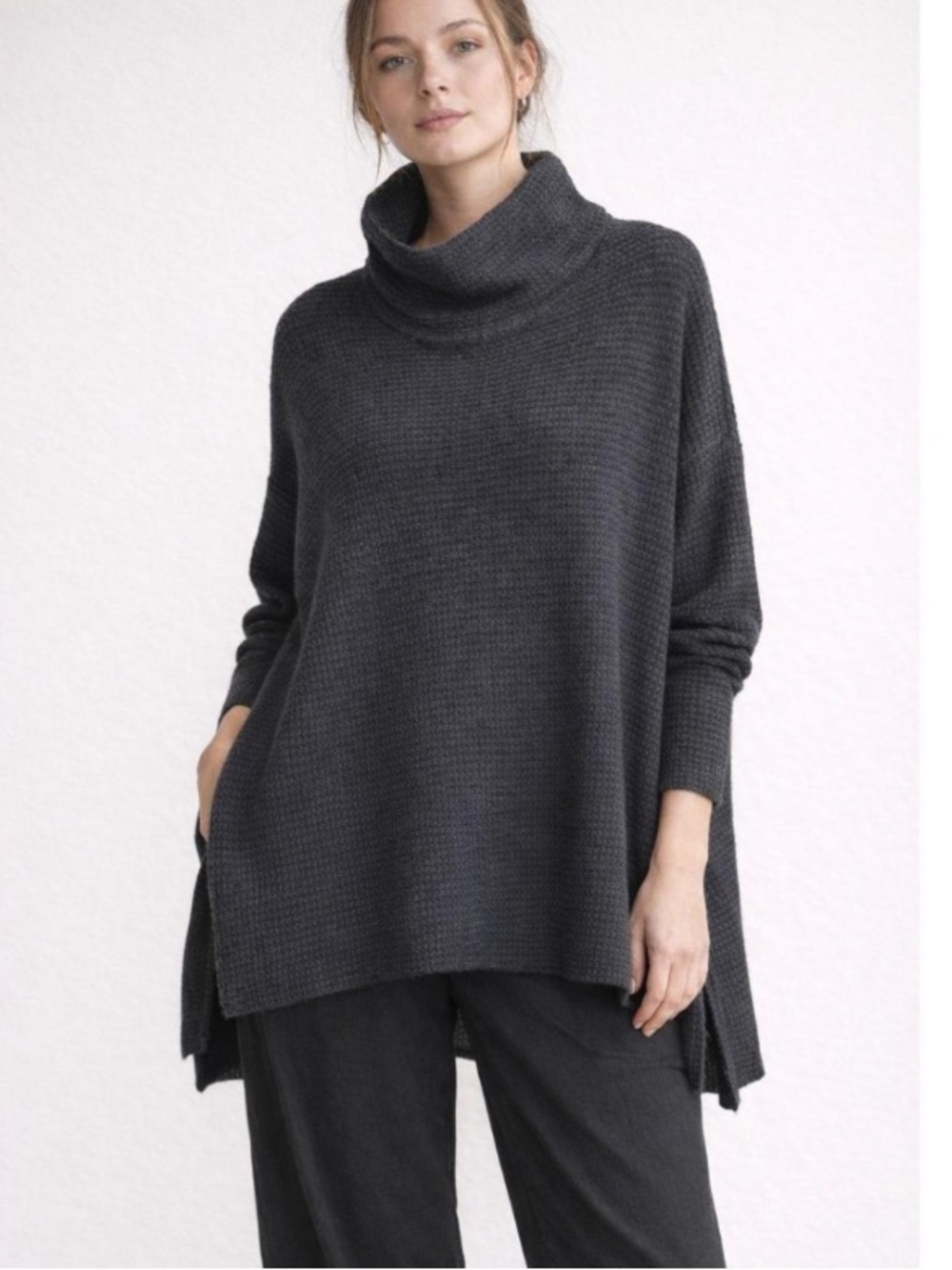 Eileen Fisher Charcoal Turtleneck Oversized Sweater